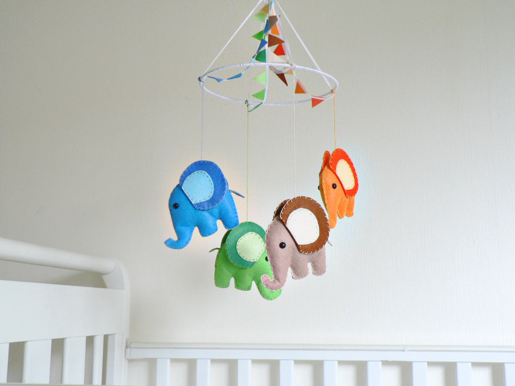 Elephant Mobile Mini Bunting Elephant Nursery Mobile In Blue